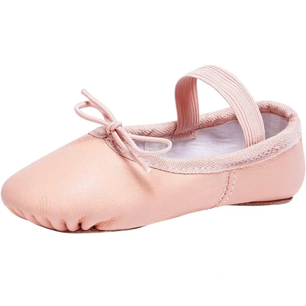 Kids Pink Ballet Slippers - Soft Leather Toddler Dance Shoes